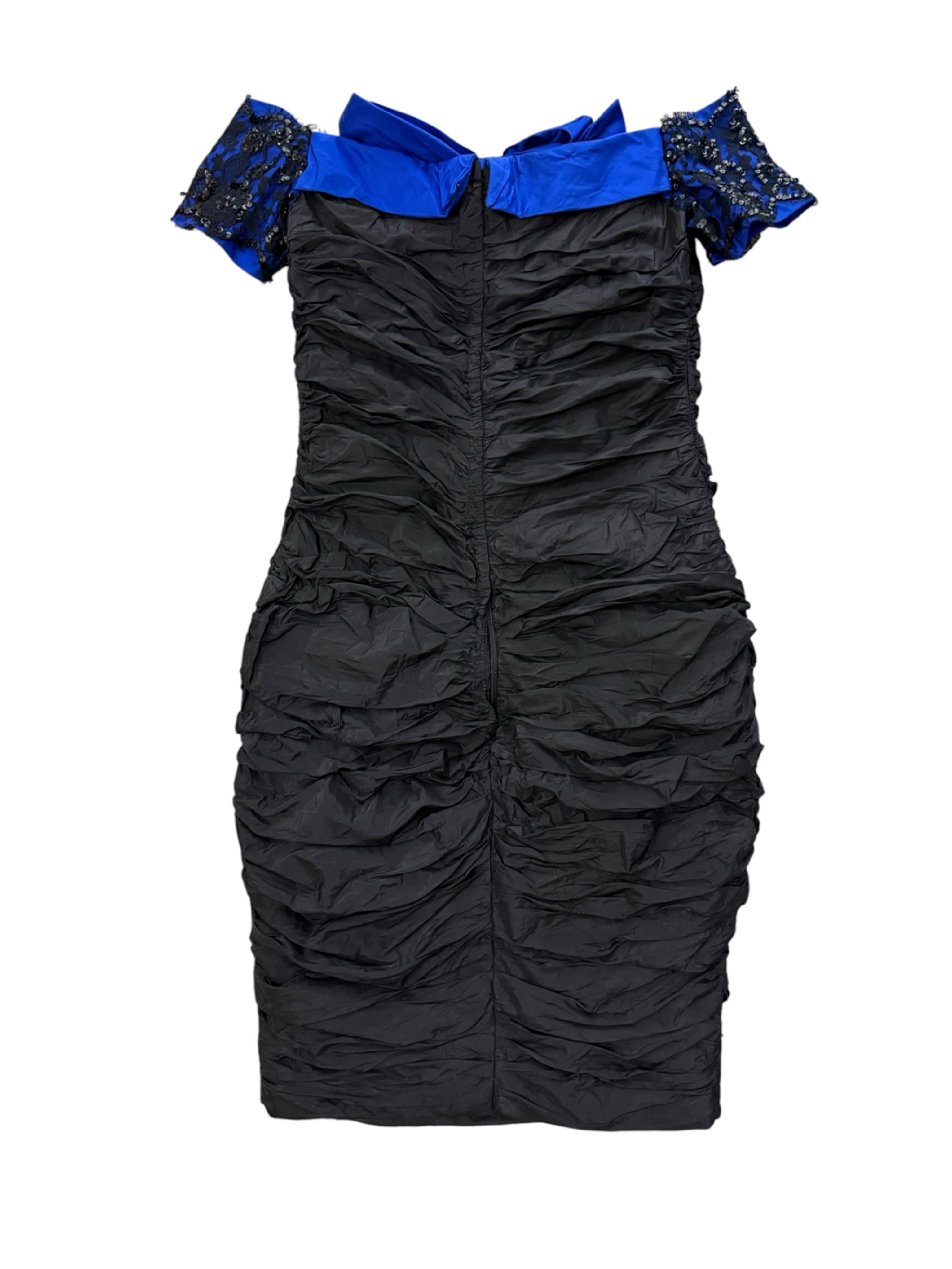 Neiman Marcus Vintage 90's Black & Blue Ruched Cocktail Dress — image 4 of 5